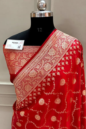 Red Zari Katan Silk Banarasi Saree