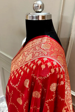 Red Zari Katan Silk Banarasi Saree