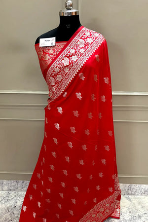 Red Zari Katan Silk Banarasi Saree