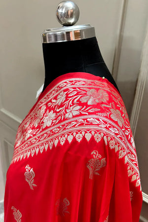 Red Zari Katan Silk Banarasi Saree