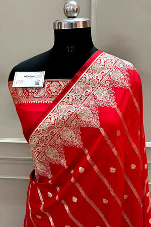 Red Zari Katan Silk Banarasi Saree