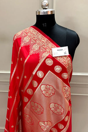 Red Zari Katan Silk Banarasi Saree