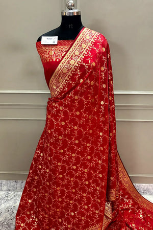 Red Zari Katan Silk Banarasi Saree
