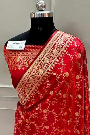 Red Zari Katan Silk Banarasi Saree