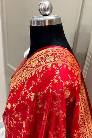 Red Zari Katan Silk Banarasi Saree