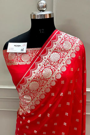 Red Zari Katan Silk Banarasi Saree