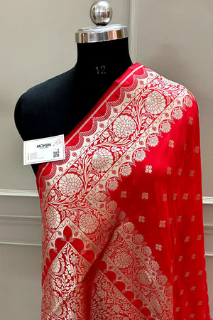 Red Zari Katan Silk Banarasi Saree