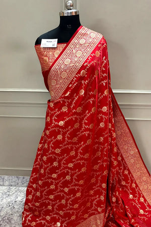 Red Zari Katan Silk Banarasi Saree