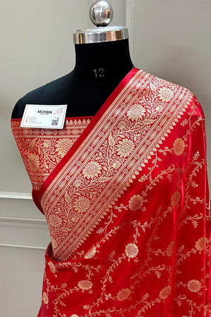 Red Zari Katan Silk Banarasi Saree
