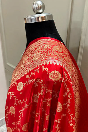 Red Zari Katan Silk Banarasi Saree
