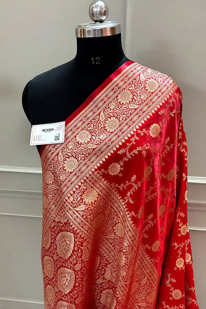 Red Zari Katan Silk Banarasi Saree