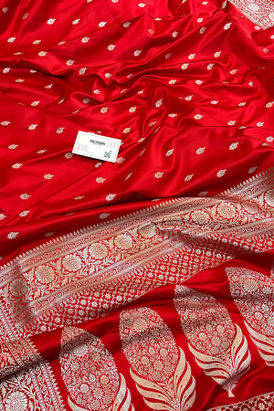 Red Zari Katan Silk Banarasi Saree