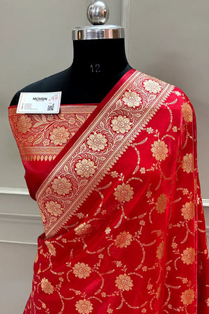 Red Zari Katan Silk Banarasi Saree