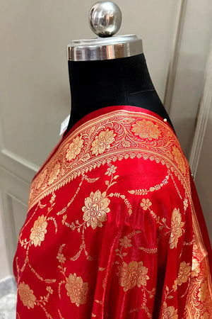 Red Zari Katan Silk Banarasi Saree