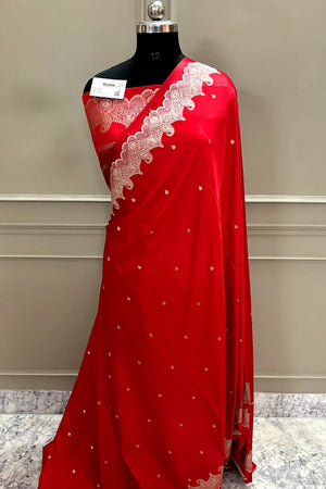 Red Zari Katan Silk Banarasi Saree