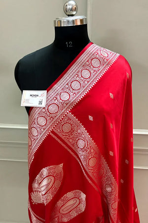 Red Zari Katan Silk Banarasi Saree