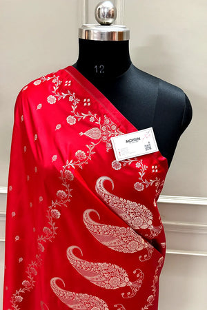 Red Zari Katan Mashru Silk Banarasi Saree