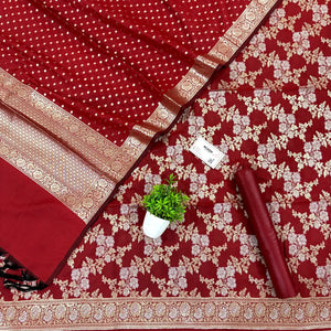 Red Zari Katan Silk Banarasi Suit