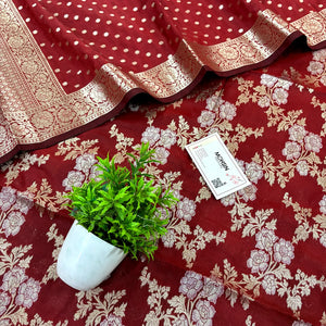 Red Zari Katan Silk Banarasi Suit