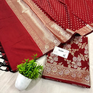 Red Zari Katan Silk Banarasi Suit