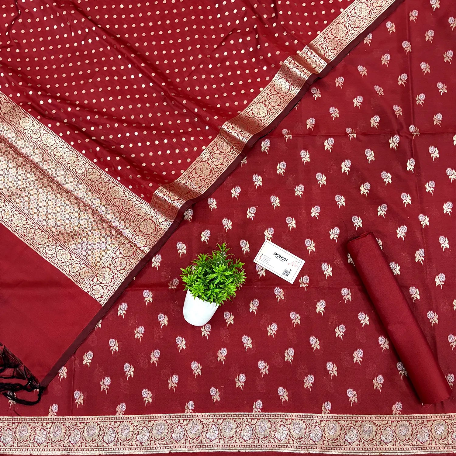 Red Zari Katan Silk Banarasi Suit