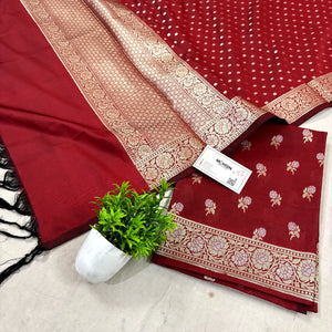 Red Zari Katan Silk Banarasi Suit