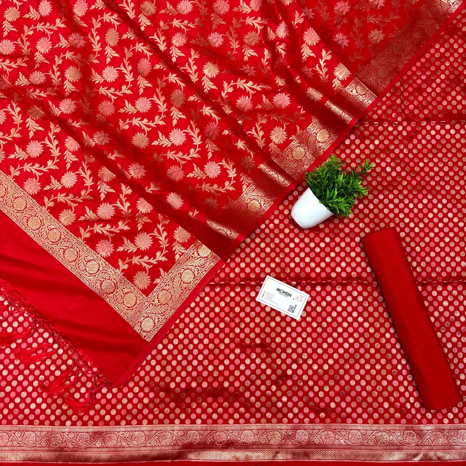 Red Zari Katan Silk Banarasi Suit