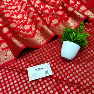 Red Zari Katan Silk Banarasi Suit
