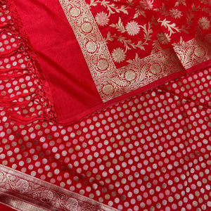 Red Zari Katan Silk Banarasi Suit