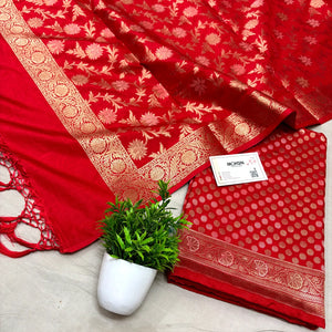 Red Zari Katan Silk Banarasi Suit