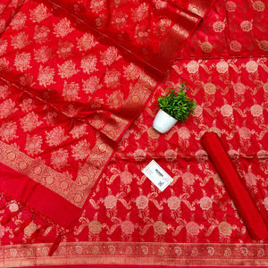 Red Zari Katan Silk Banarasi Suit
