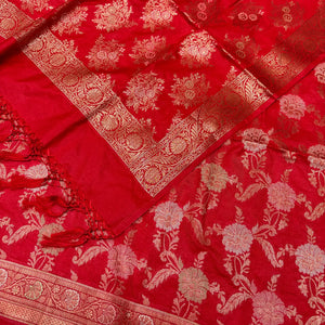 Red Zari Katan Silk Banarasi Suit