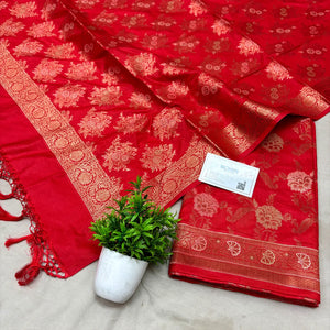 Red Zari Katan Silk Banarasi Suit