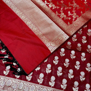 Red Zari Katan Silk Banarasi Suit