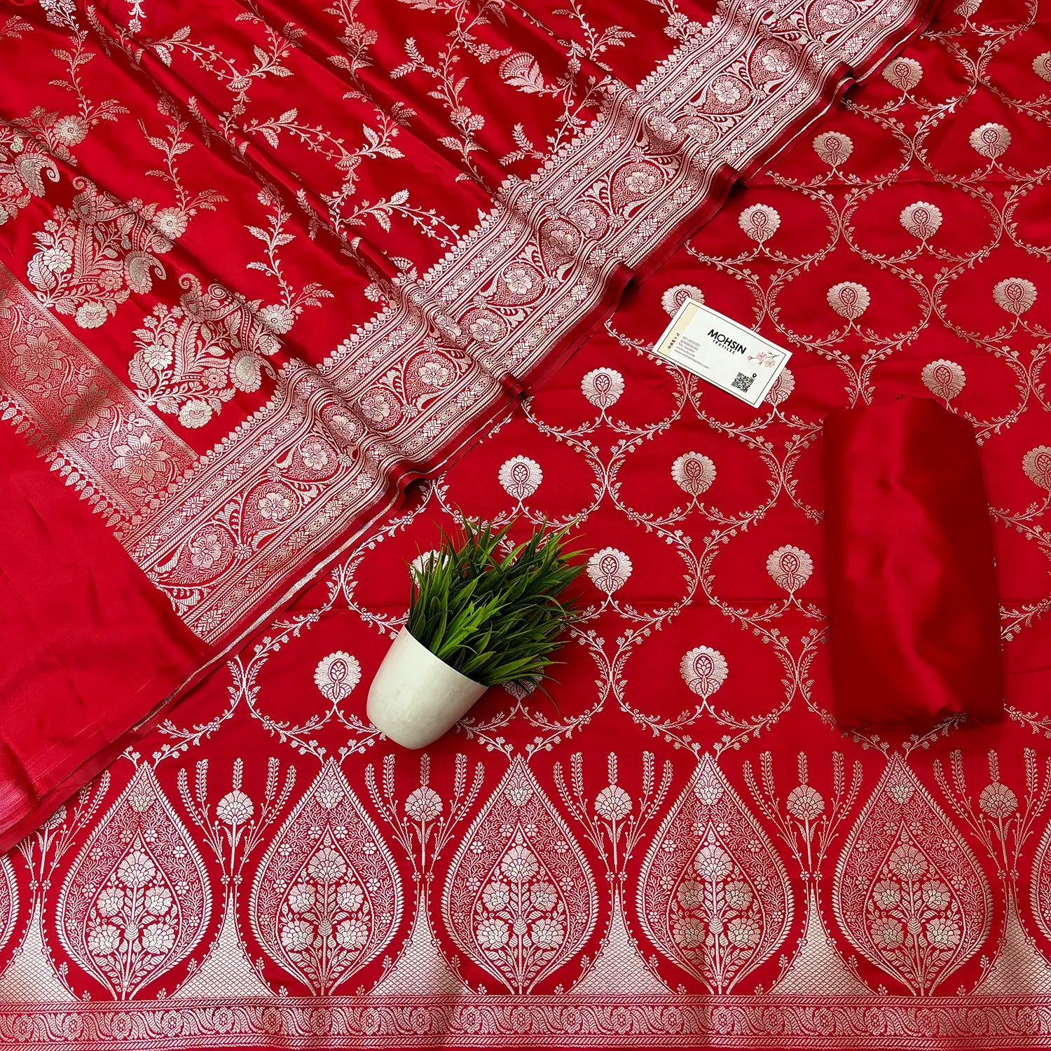 Red Zari Katan Silk Banarasi Suit