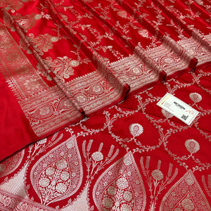 Red Zari Katan Silk Banarasi Suit