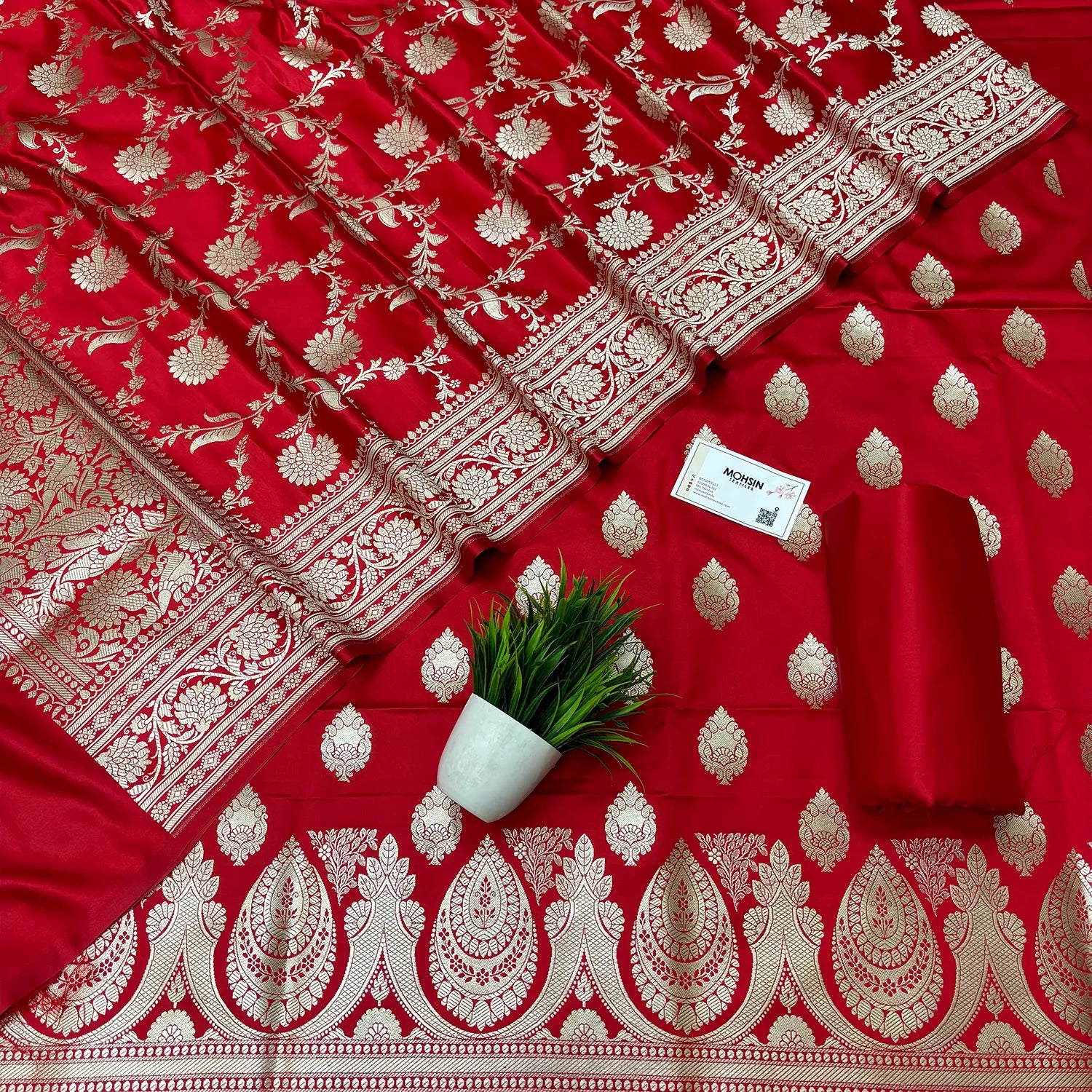 Red Zari Katan Silk Banarasi Suit