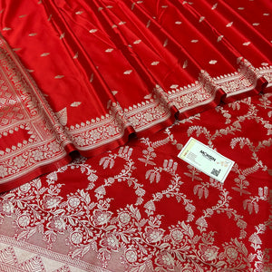 Red Zari Katan Silk Banarasi Suit