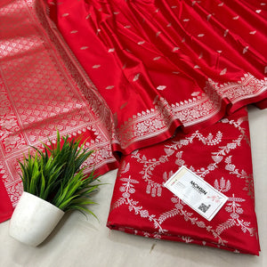 Red Zari Katan Silk Banarasi Suit