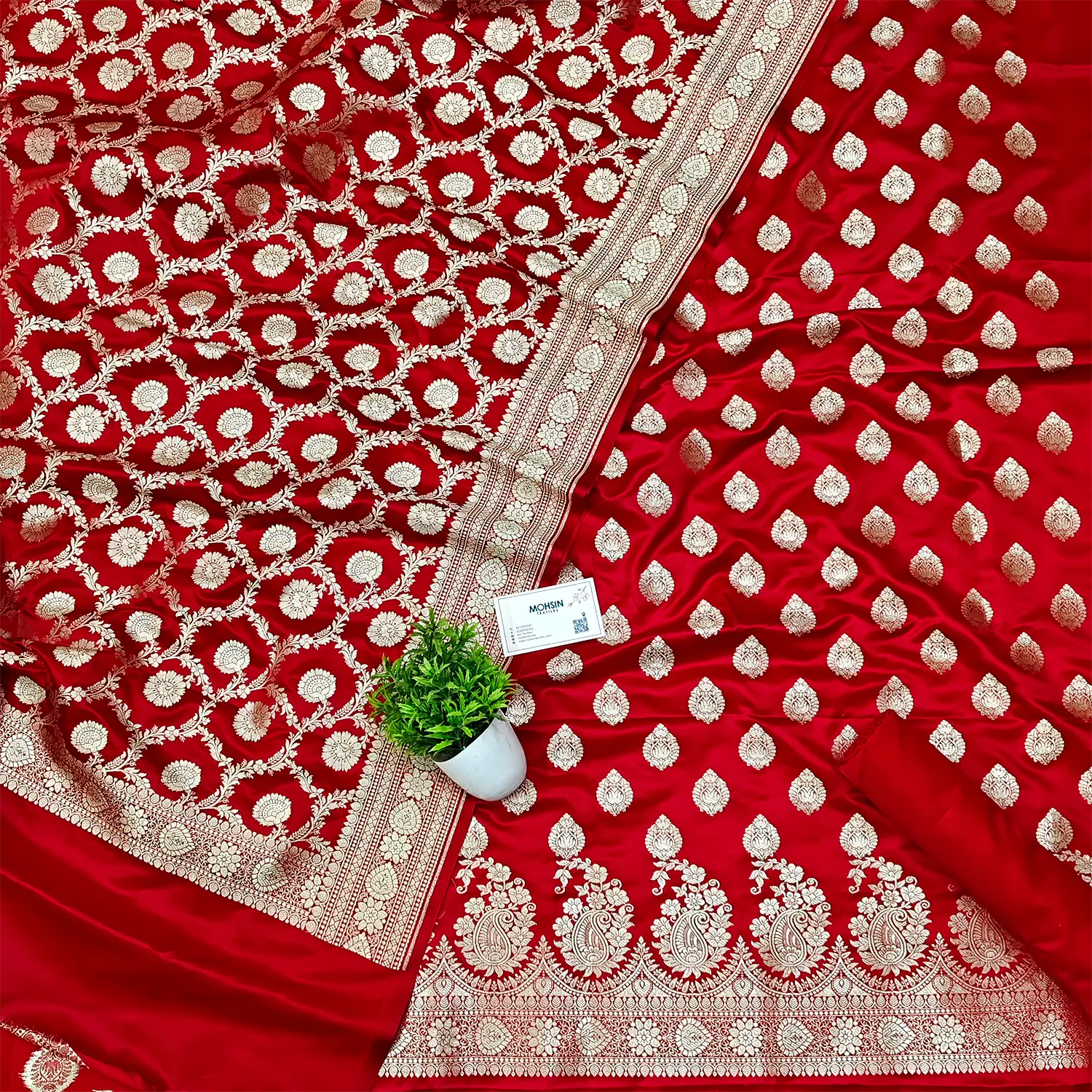 Red Zari Katan Silk Banarasi Suit