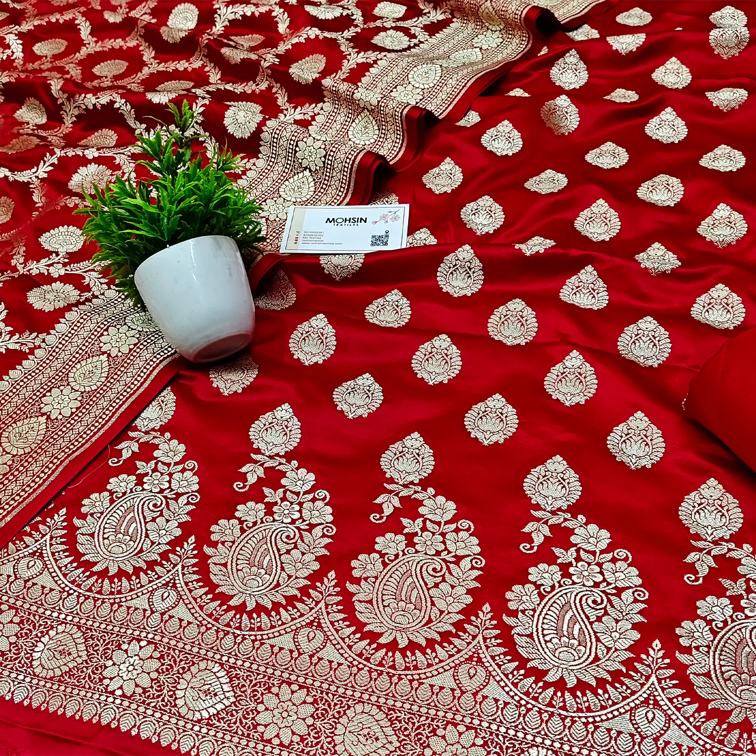 Red Zari Katan Silk Banarasi Suit