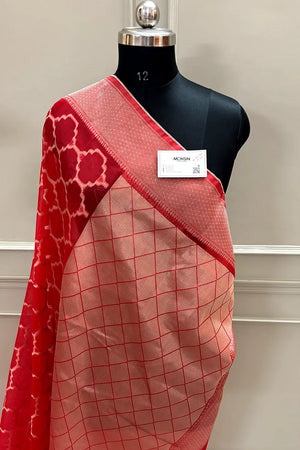 Red Zari Organza Silk Banarasi Saree