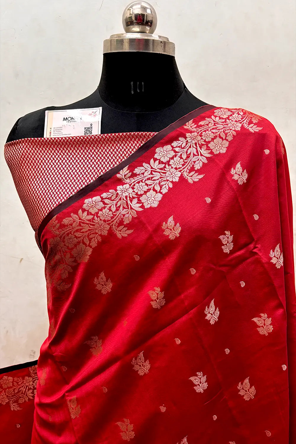 Red Zari Semi Katan Silk Banarasi Saree