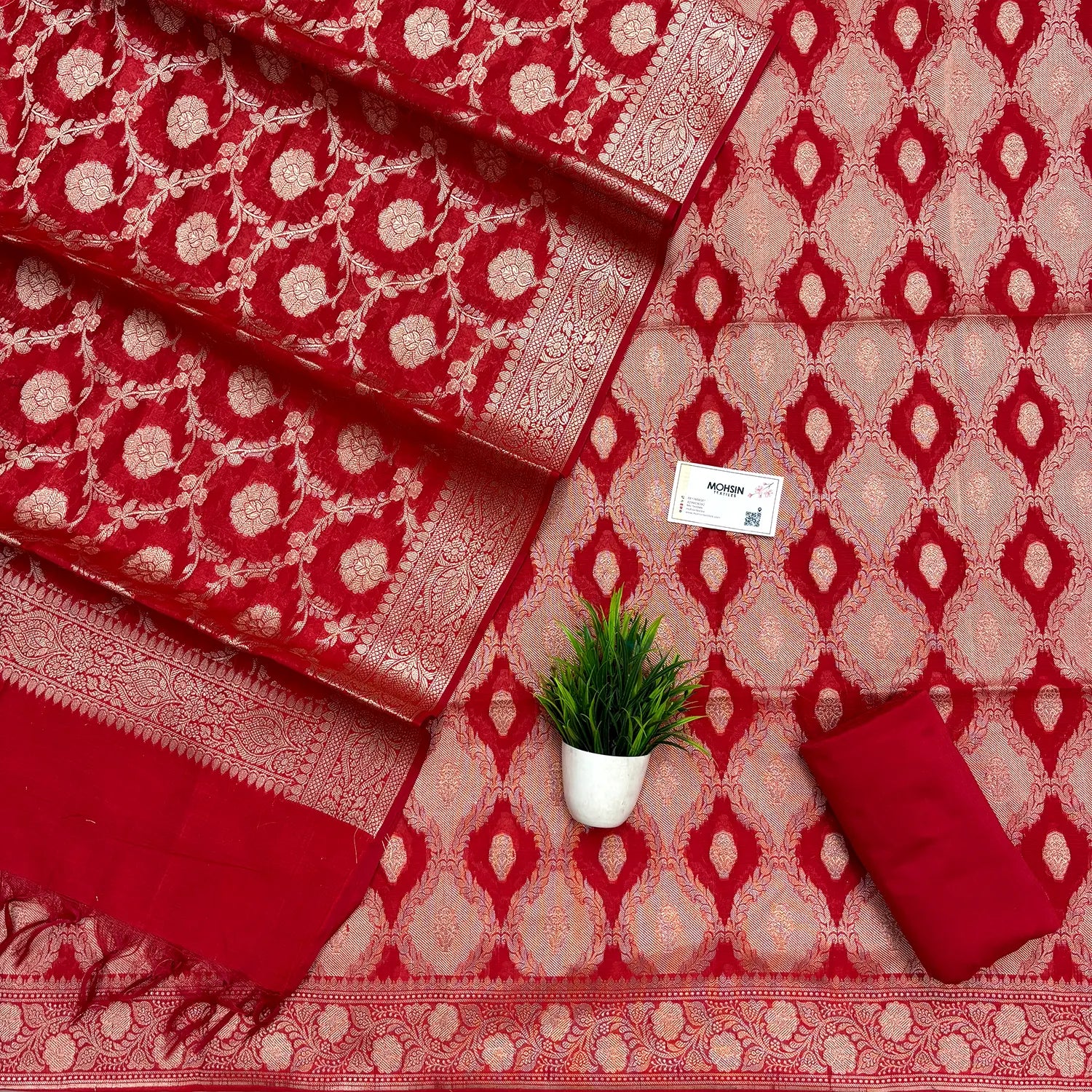 Red Zari Banarasi Silk Suit