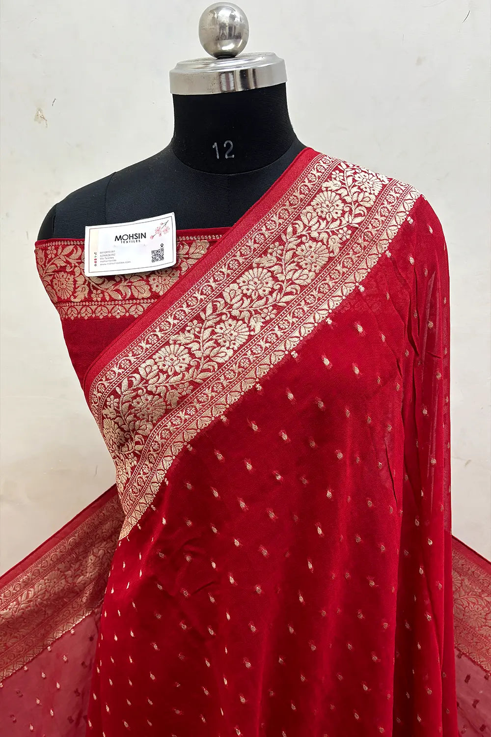 Red Zari Viscose Georgette Silk Banarasi Saree