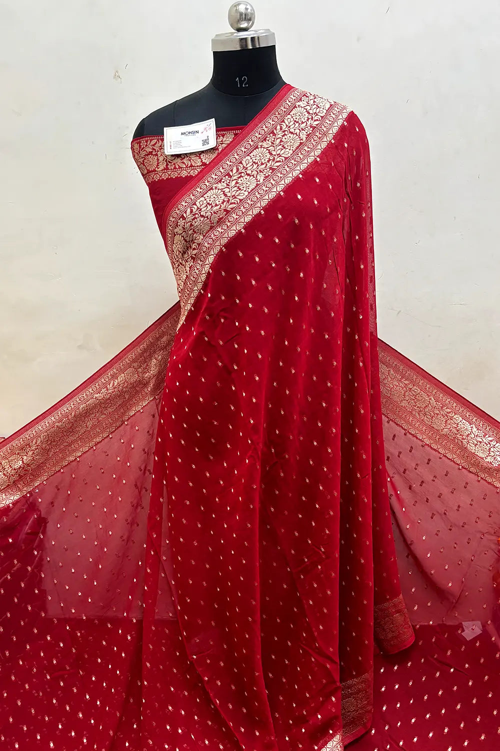 Red Zari Viscose Georgette Silk Banarasi Saree
