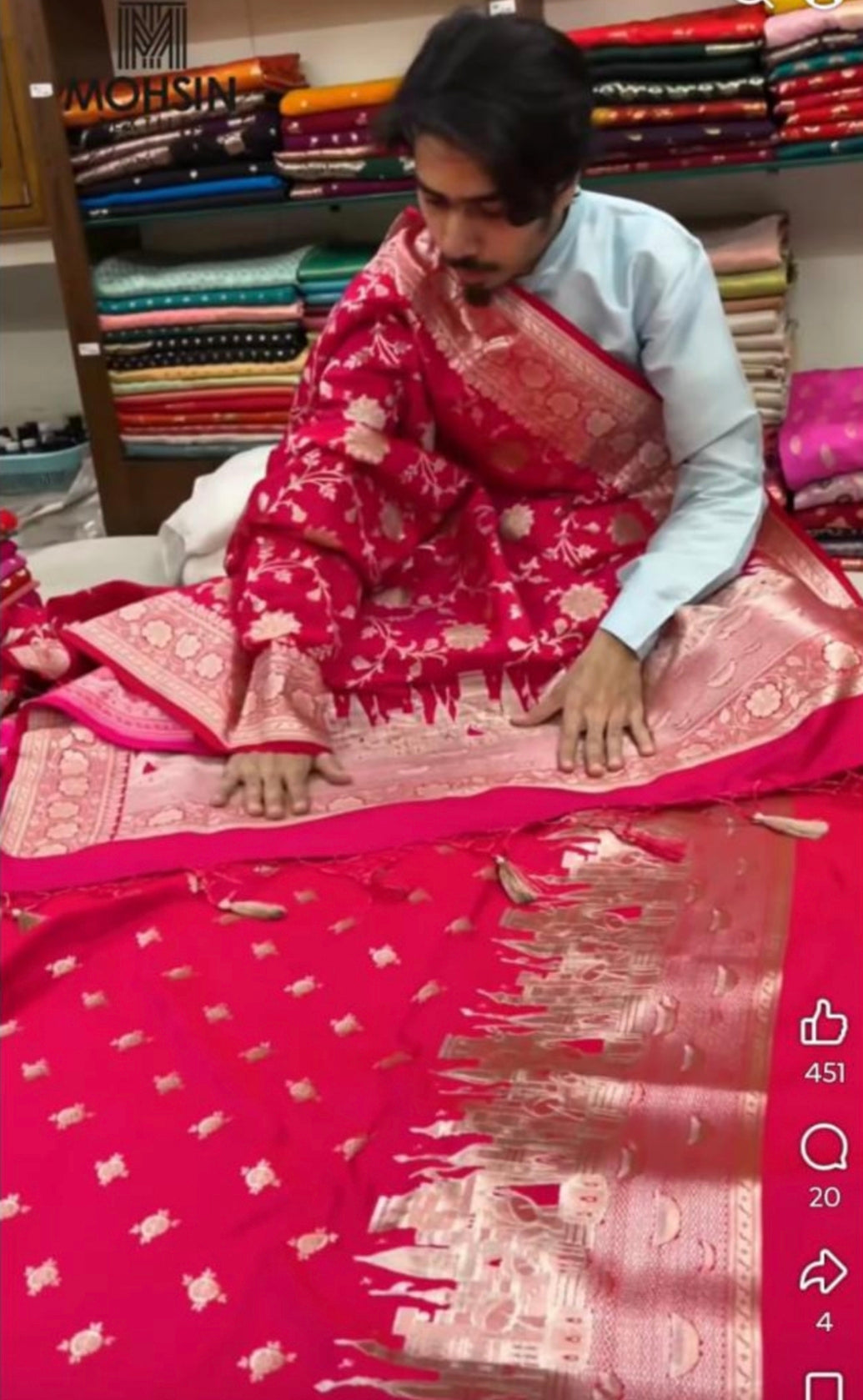 Rani Pink Ganga Ghat Katan Silk Banarasi Suit