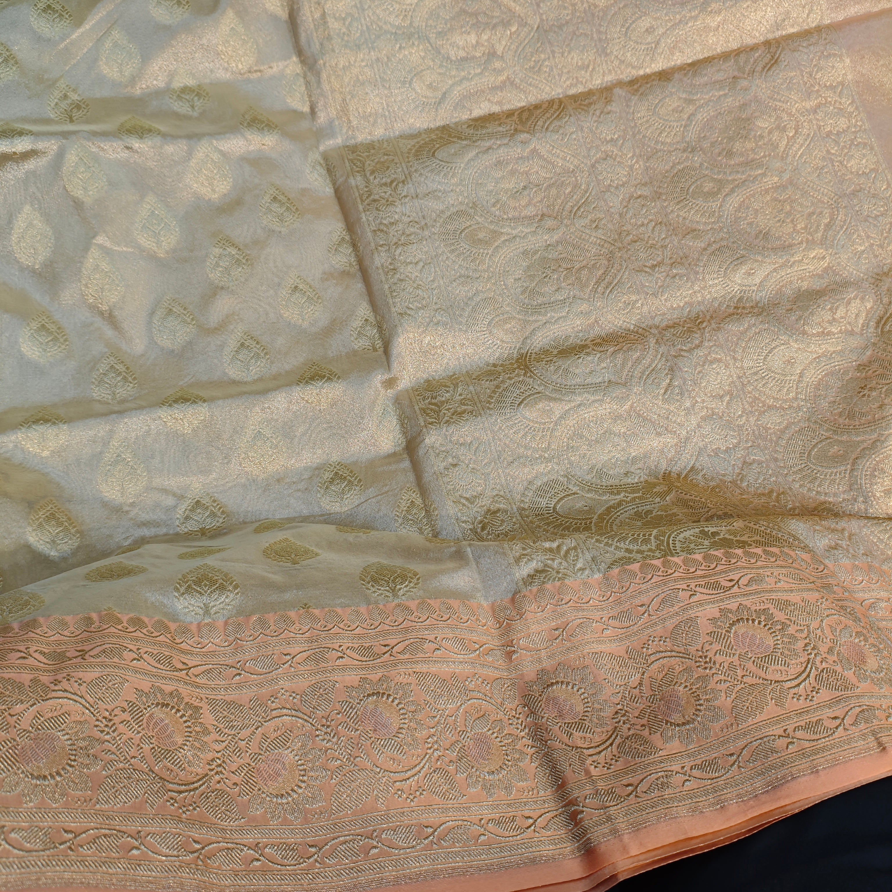 Gold and Peach Tissue Silk Banarasi Saree