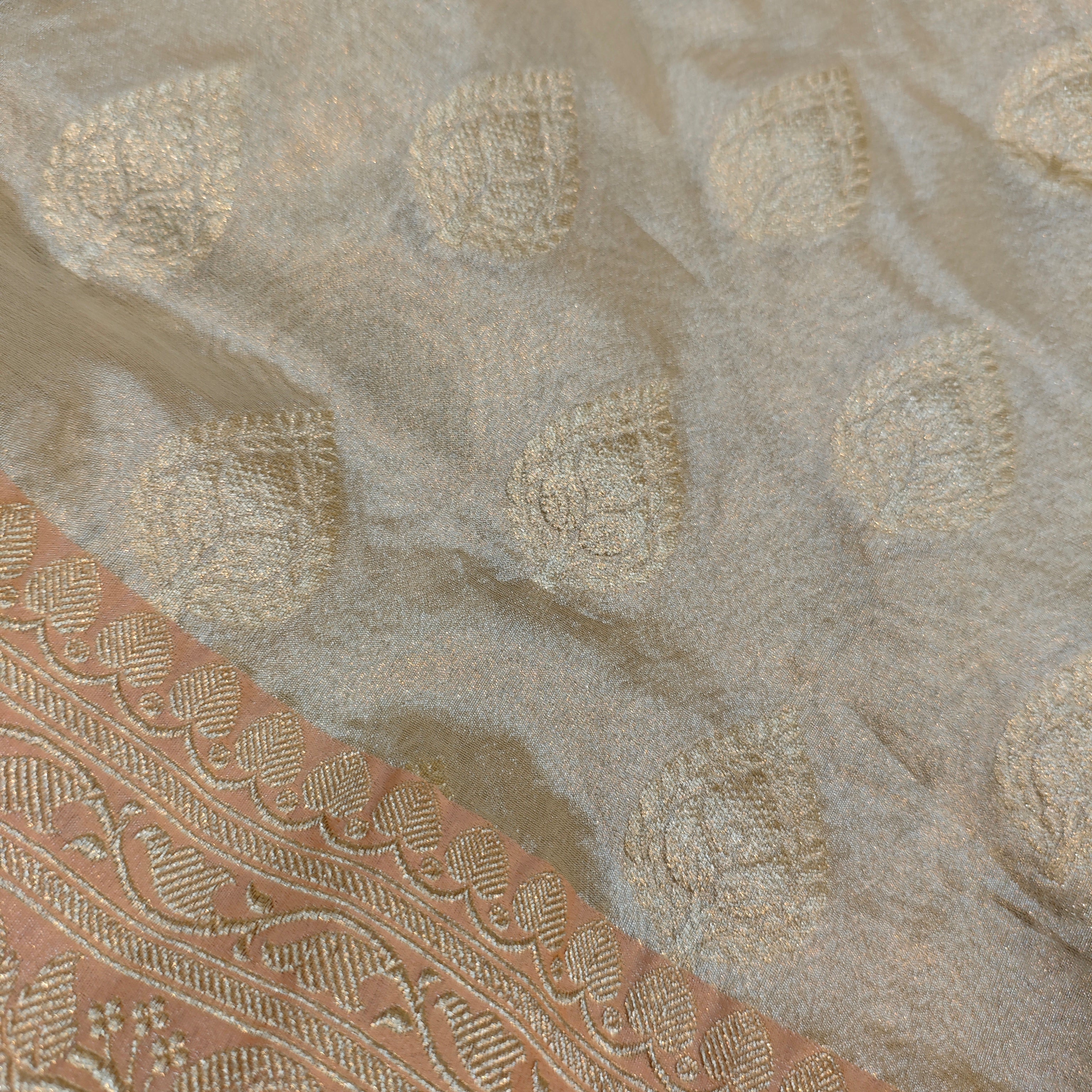 Gold and Peach Tissue Silk Banarasi Saree