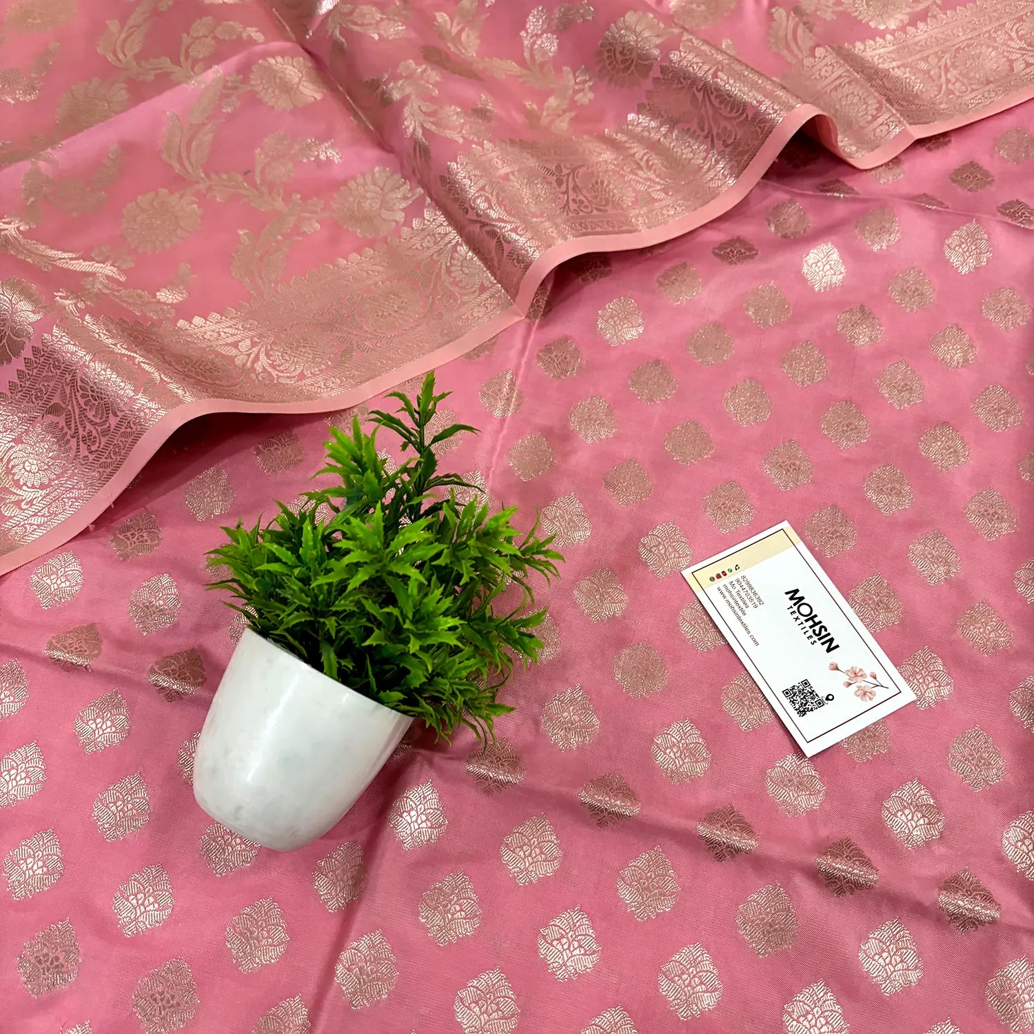 Rose Pink Singhasan Buti Satin Silk Banarasi Suit